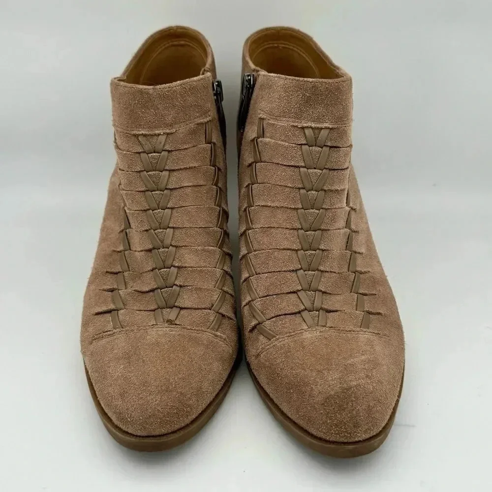 FRANCO SARTO Destiny Suede Leather Boot  Topstitch Taupe Ankle Boots Size 8.5